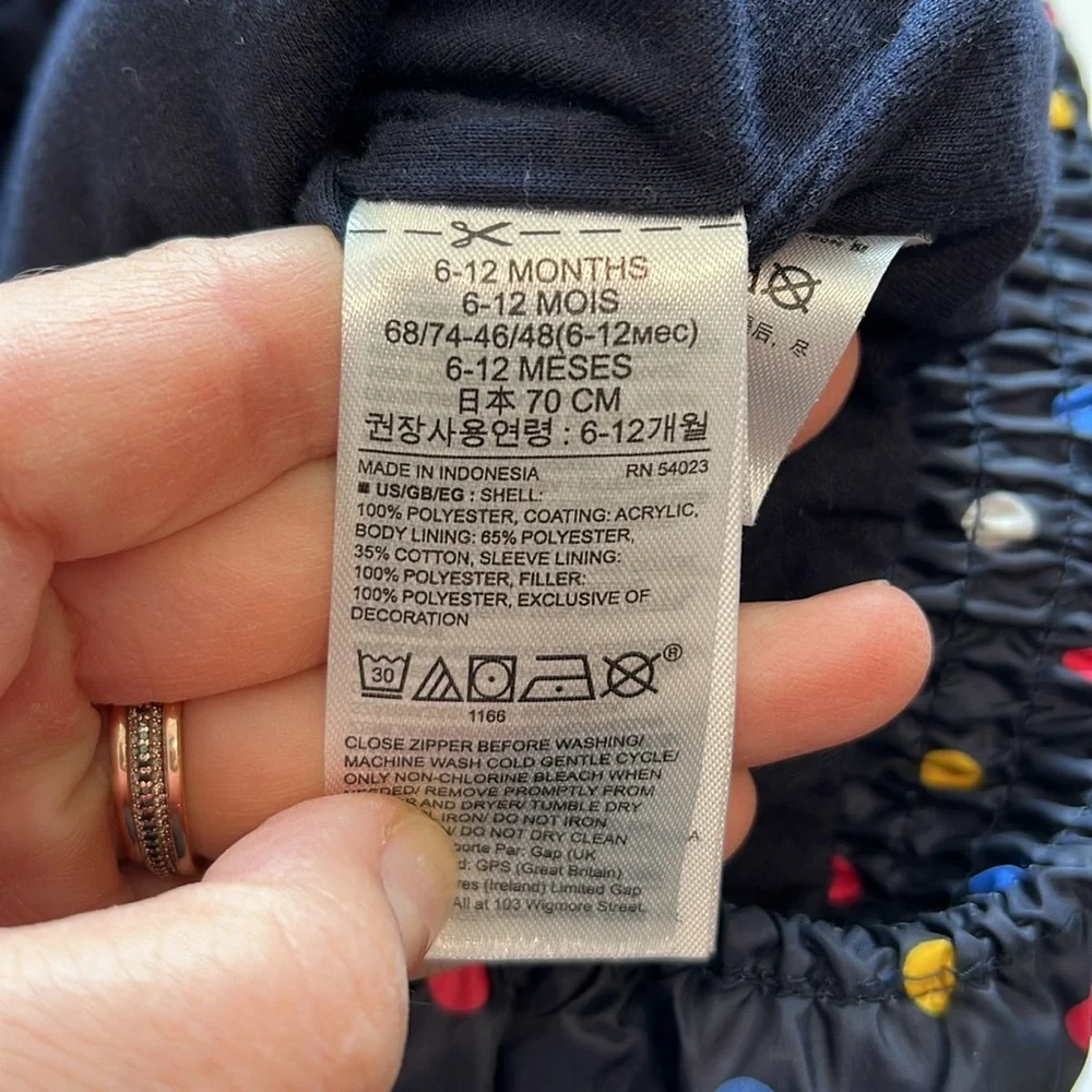 Gap - 6-12m, navy polka dot puffer coat, light weight - Picture 6 of 7
